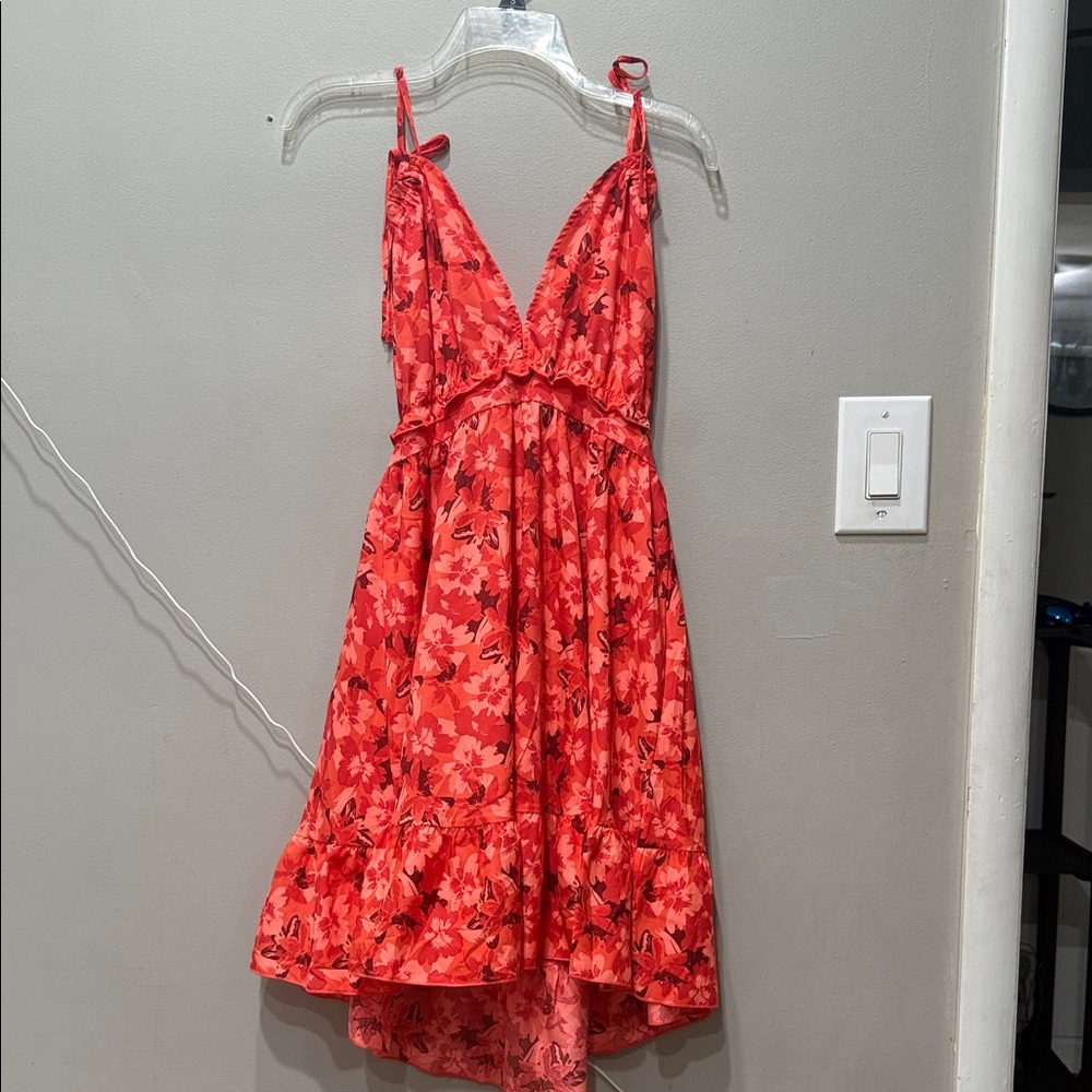 SHEIN Red Floral High Low Dress